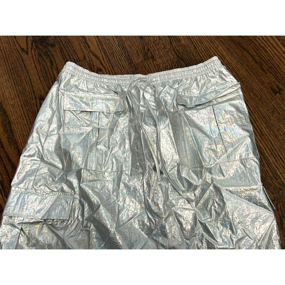 Anthropologie Maxi Skirt Womens L Silver Split Front Elastic Waist Pocket Nylon - Picture 12 of 13